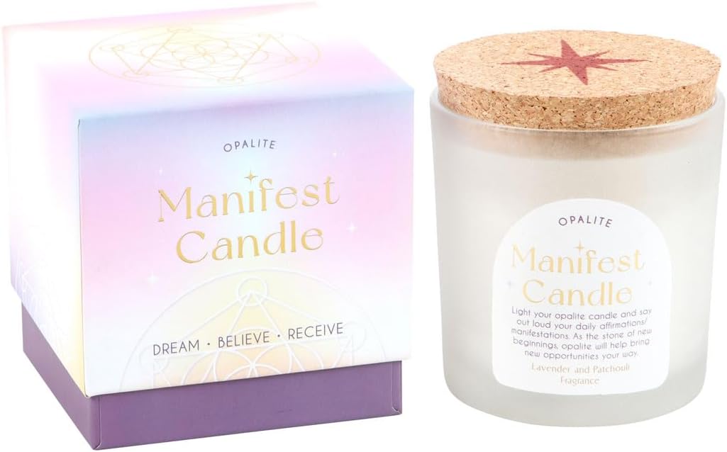 Opalite Lavender & Patchouli Manifestation Candle - Spiritual Relaxation, Positive Energy