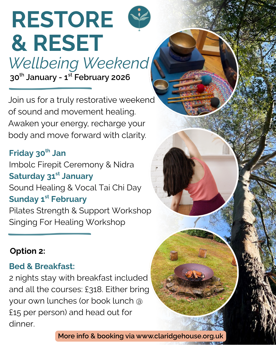 Restore & Reset Wellbeing Weekend - Option 2: B&B